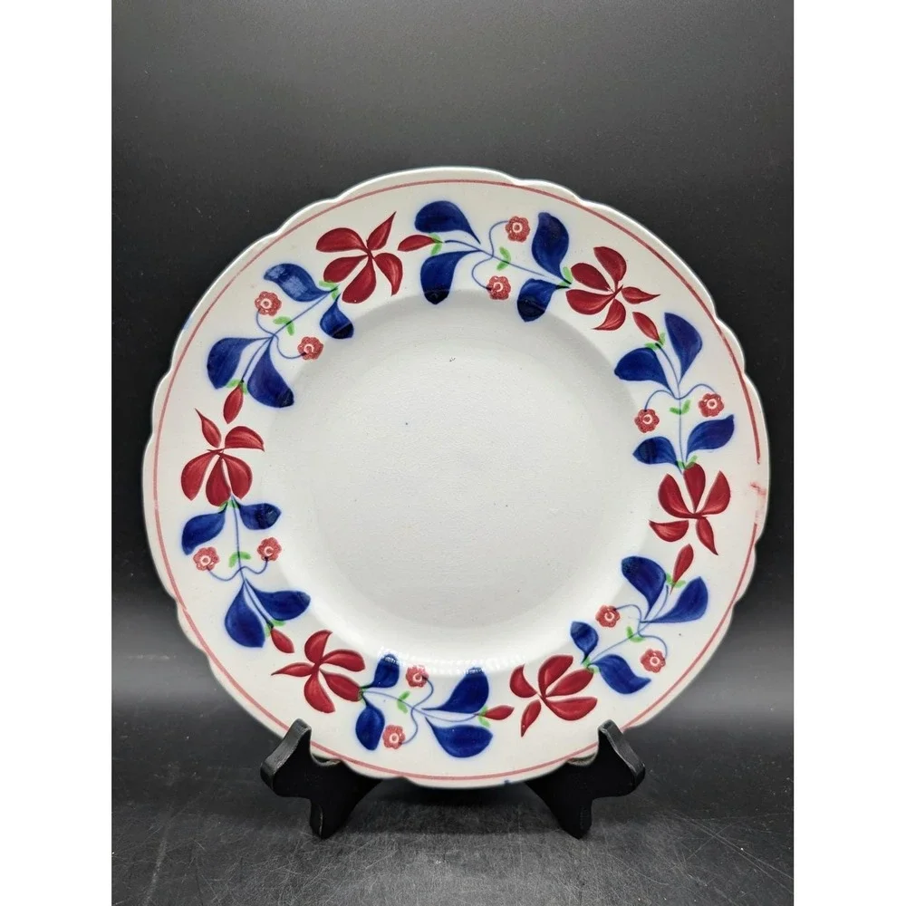 Allertons Persian Ware England Antique Scalloped Floral Plate Blue Red White